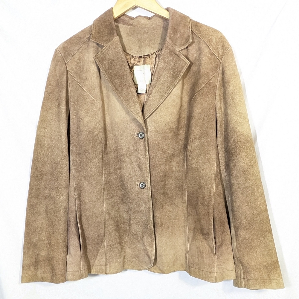 J Jill Women's Soft Goat Leather Suede Jacket Blazer Lined Button Sz LTall